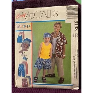 McCalls Sewing pattern 3193 kids top pants shorts hat sz xs s